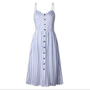 Summer Adjustable Strap Midi Dress with Pockets